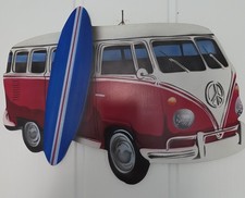 Vw Red Campervan Wooden Wall